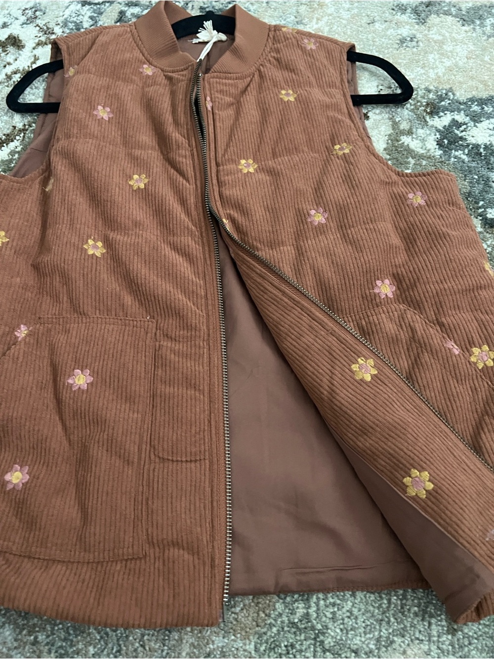 Hem & Thread Rust Corduroy Vest with Floral Embroidery - Picture 4 of 4